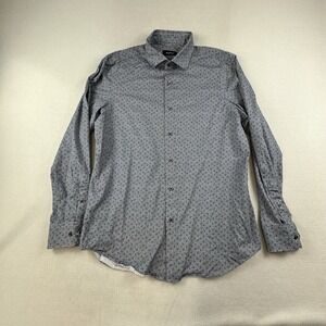 Bugatchi Shirt Men Medium Gray Floral OOOHCOTTON TECH 8 Way Stretch Button